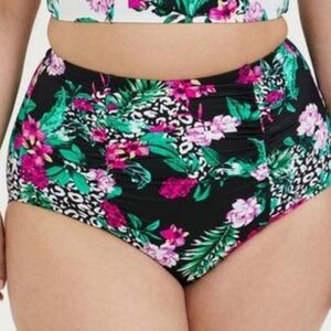 TORRID tropical floral leopard ruched high waist bikini bottoms 2X new